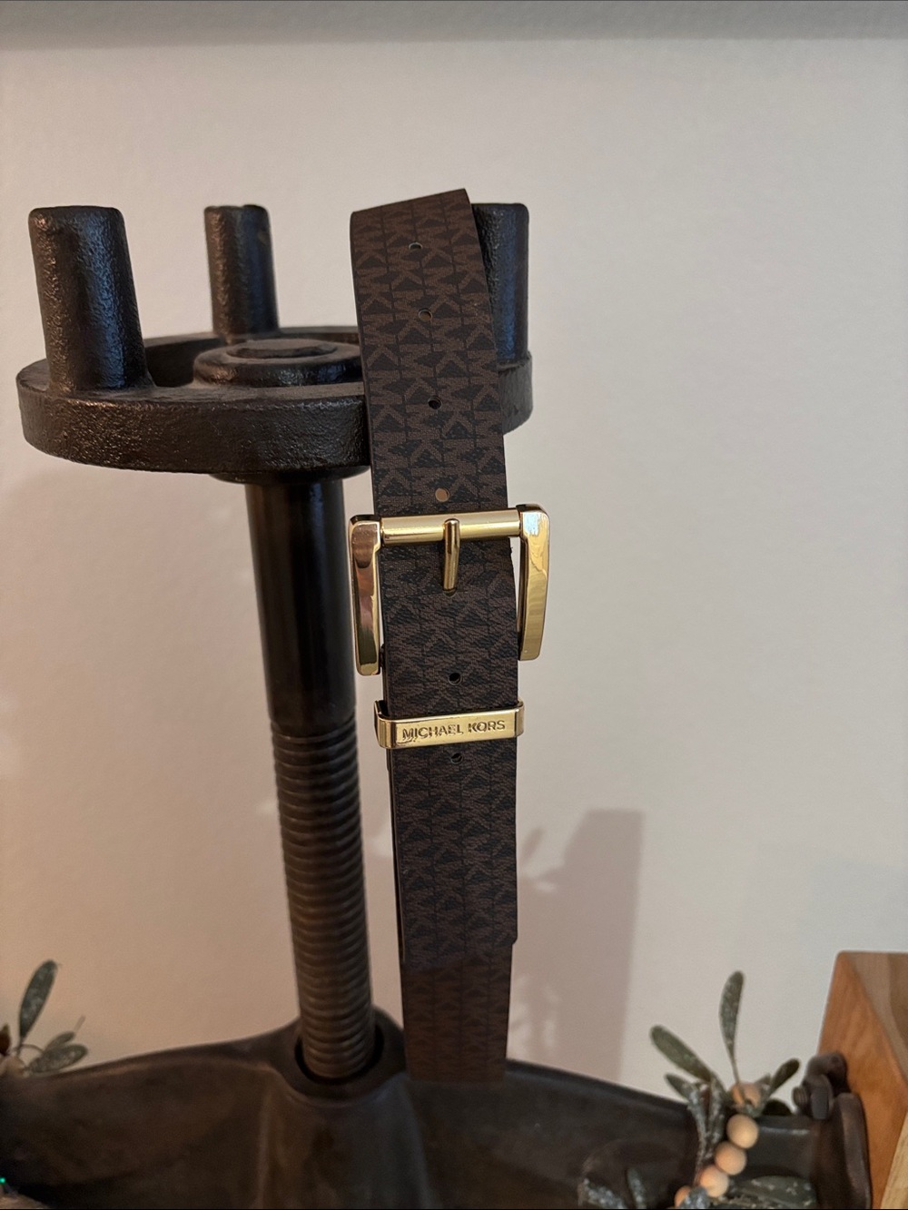 NWT Michael Kors Medium Brown Monogram Belt with Gold-Tone Buckle
